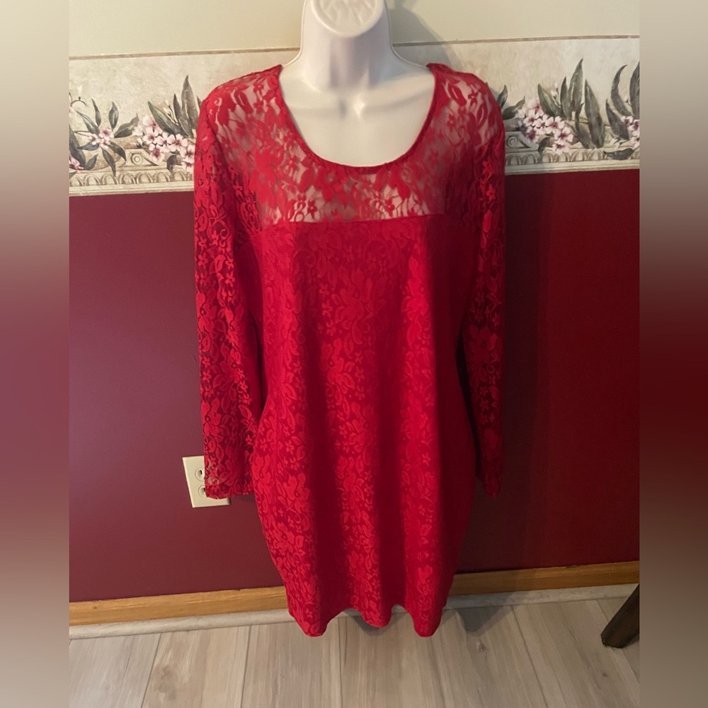 Kardashian Kollection Red Lace Long-Sleeve Dress